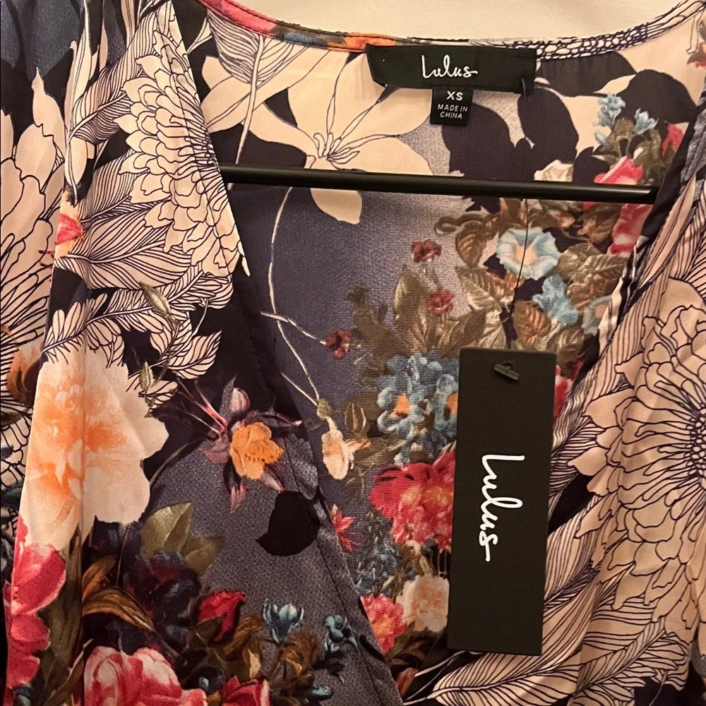 NWT Lulu's Navy Floral Wrap Maxi Dress - Picture 2 of 5